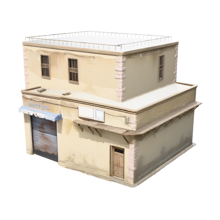 街角の店の建物を生成した3Dモデル