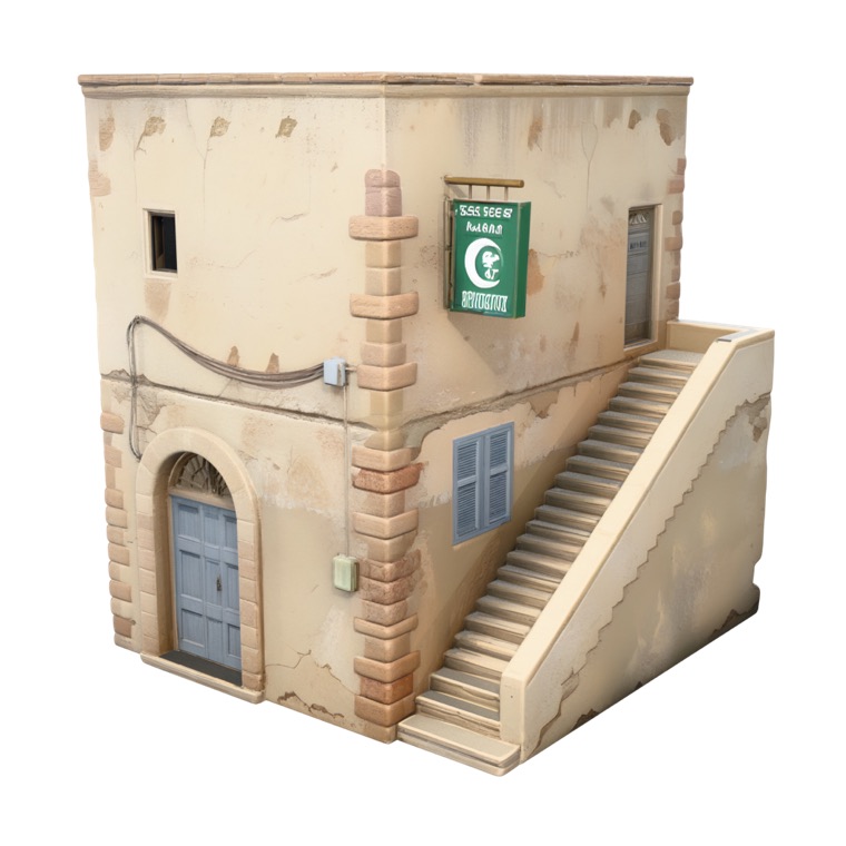 古びた薬局の建物を生成した3Dモデル