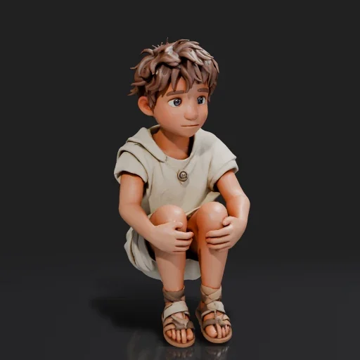 膝を抱えて座る、ローマの少年のPicoBerryモデル