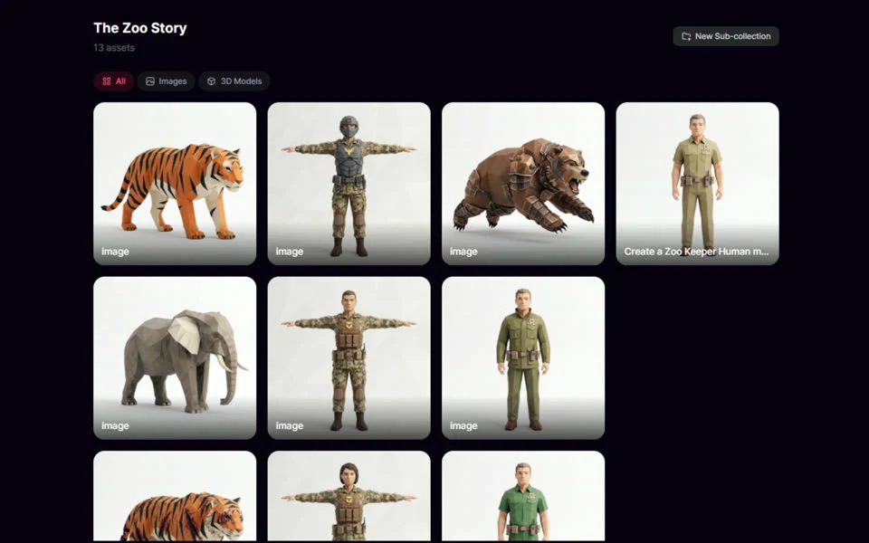 PicoBerry 中的 The Zoo Story 合集，同一个项目生成的图像和 3D 模型都放在里面。