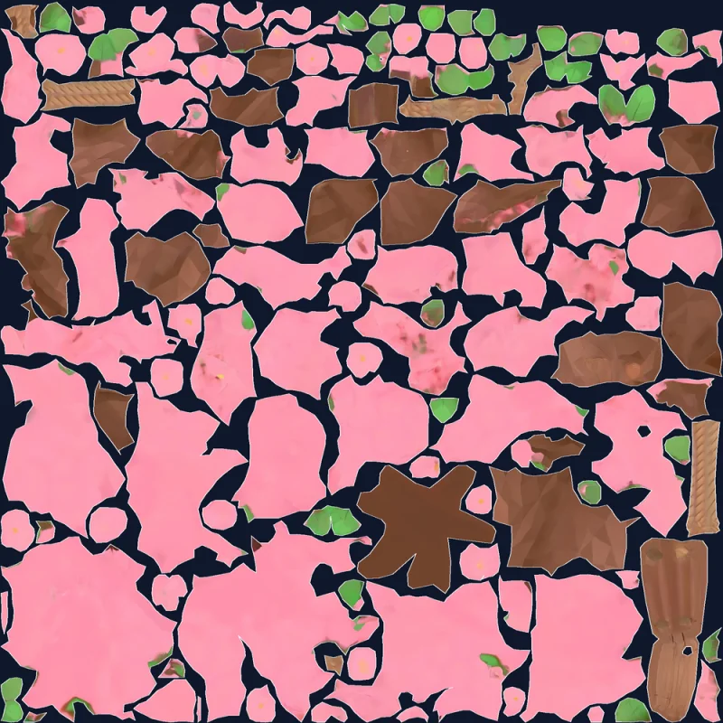 Blossom tree UVs from Tripo Unwrap — evenly sized islands filling the sheet
